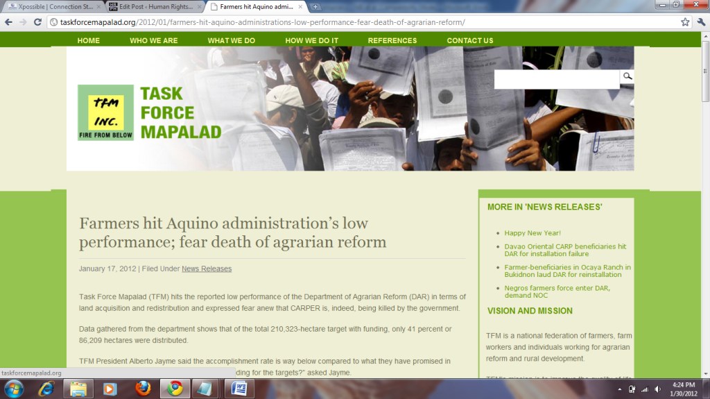 [From the web] Farmers hit Aquino administration’s low performance; fear death of agrarian reform | Task Force&nbsp;Mapalad