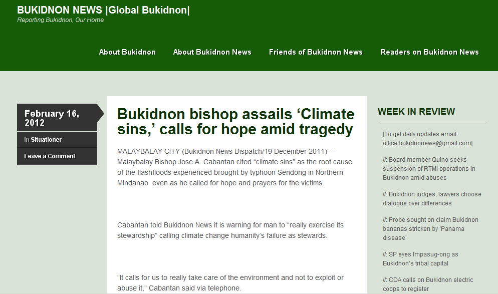 [In the news] Bukidnon bishop assails ‘Climate sins,’ calls for hope amid&nbsp;tragedy
