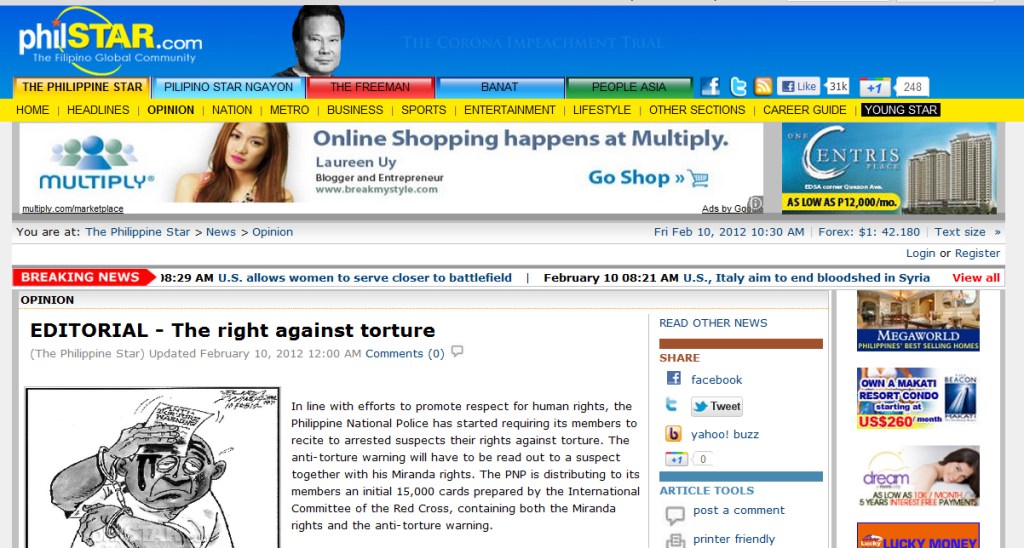 [From the web] EDITORIAL – The right against&nbsp;torture