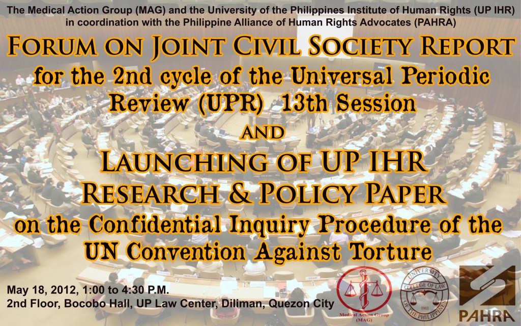 [Event] Forum of the Joint Civil Society Report for the 2nd cycle of the UPR 13th Session&nbsp;-MAG