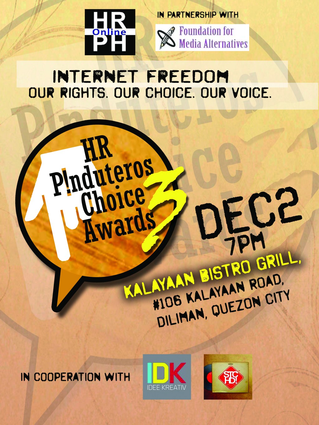 [Event] 3rd HR Pinduteros’ Awards on December 2, 2013, 7:00PM, at KALAYAAN BISTRO GRILL, #106 Kalayaan Road, Diliman, Quezon&nbsp;City