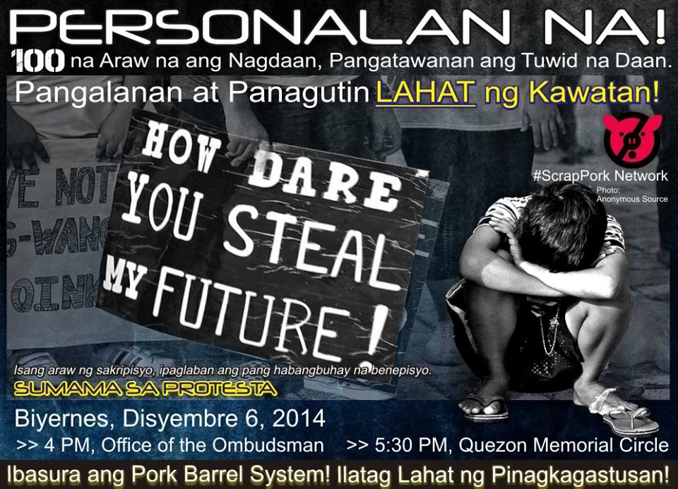 [Statement] PERSONALAN NA! Isang daang araw na ang nagdaan, pangatawanan ang tuwid na daan, panagutin lahat ng kawatan! -#ScrapPorkNetwork