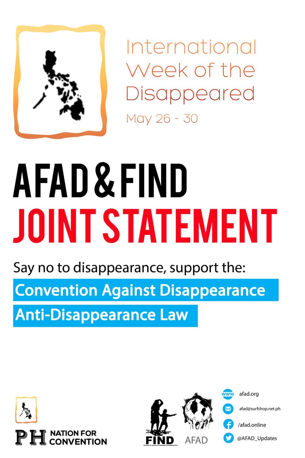 [Statement] Say NO to disappearance, Sign and Ratify the Convention Against Disappearance NOW. -AFAD,&nbsp;FIND