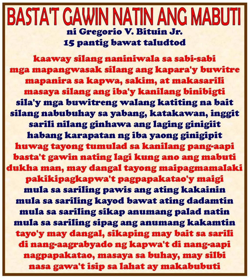 [Tula] Basta’t Gawin Natin ang Mabuti. Ni Greg&nbsp;Bituin