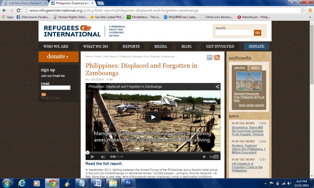 [From the web] Refugee International report on IDPs in the&nbsp;Philippines