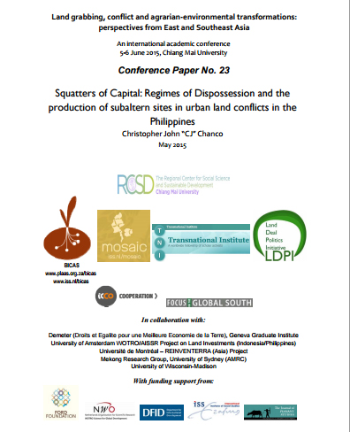 [Off the shelf] Squatters of Capital: Regimes of Dispossession and the production of subaltern sites in urban land conflicts in the Philippines by Christopher John “CJ”&nbsp;Chanco
