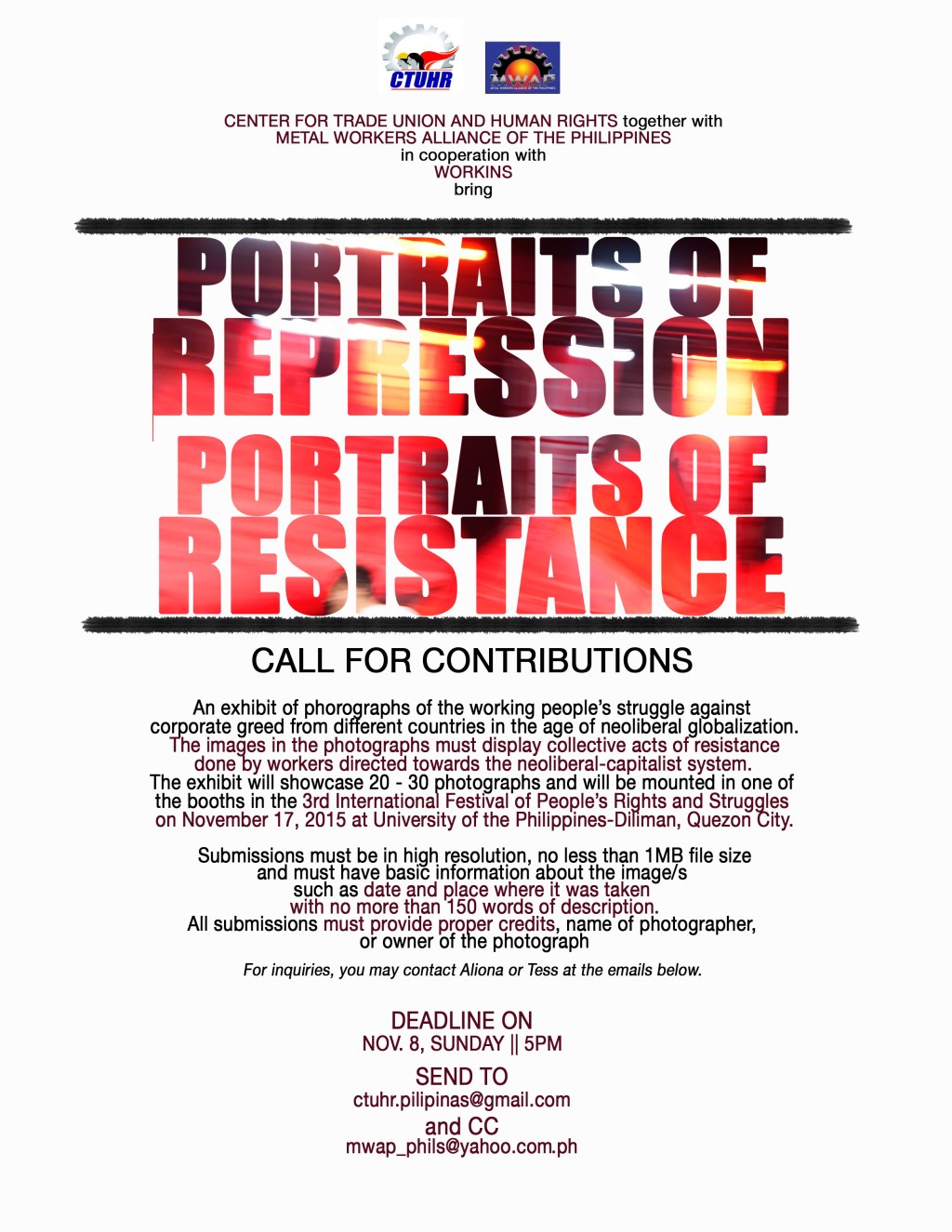 [Announcement] Call for contribution- A Photo Exhibit in the 3rd International Festival of People’s Rights and Struggles (IFPRS)&nbsp;-CTUHR