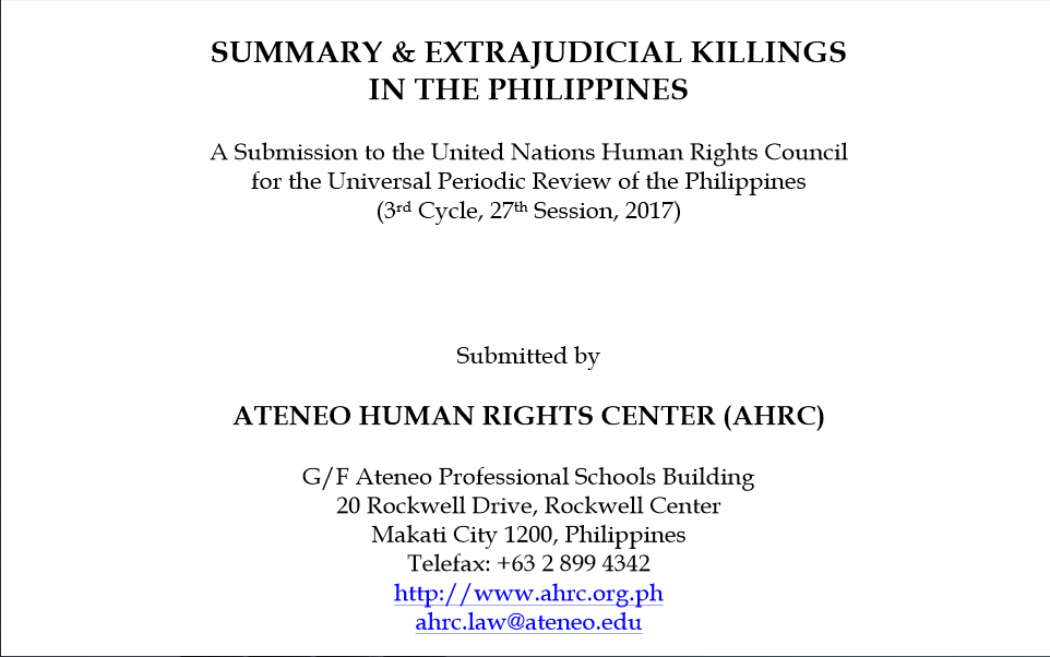 [Off the shelf] EJK in the Philippines (A report to UNHRC UPR) by&nbsp;AHRC