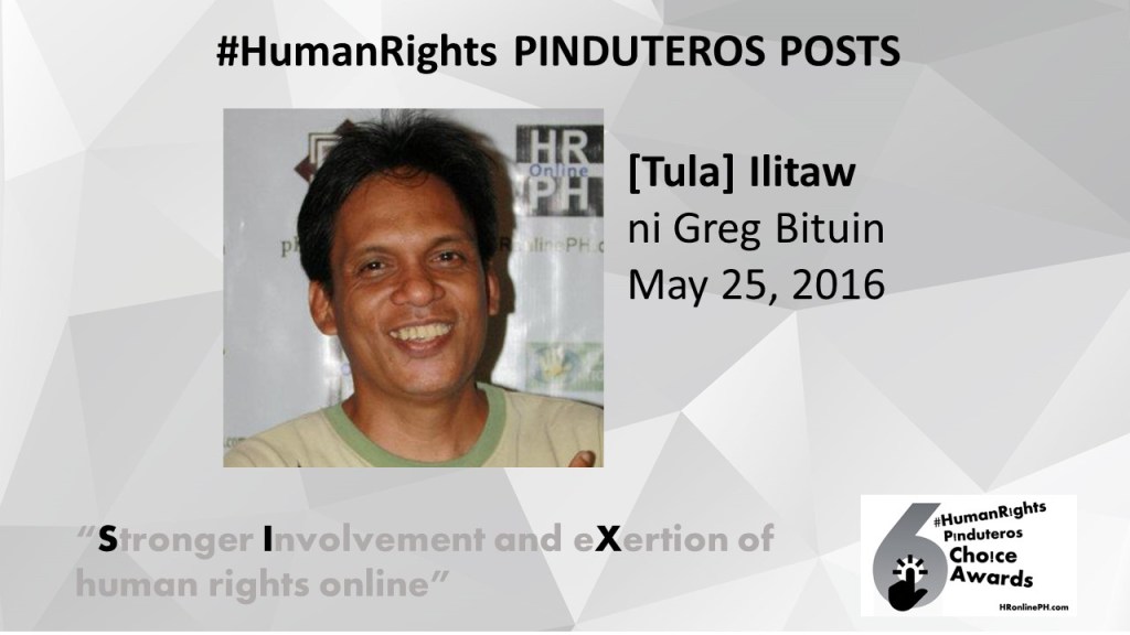 Ilitaw by Greg Bituin is the 6th HR Pinduteros Choice for HR Pinduteros Post