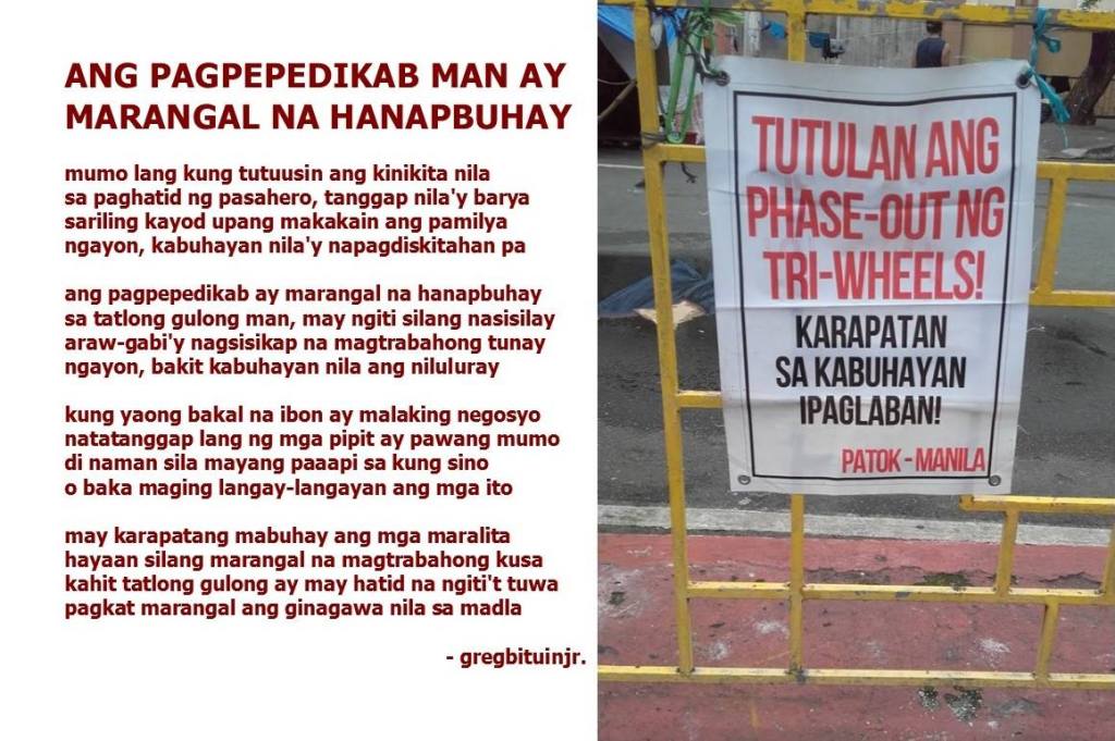 [Right-up] Ang pagpepedikab man ay marangal na hanapbuhay -ni Greg&nbsp;Bituin