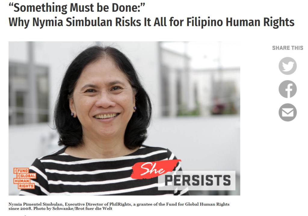 [From the web] “Something Must be Done:”  Why Nymia Simbulan Risks It All for Filipino Human Rights -globalhumanrights.org