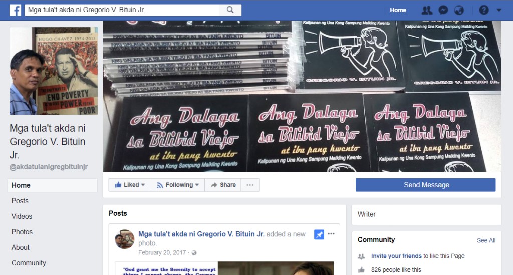 [Featured site] Mga tula’t akda ni Gregorio V. Bituin Jr. FB&nbsp;page