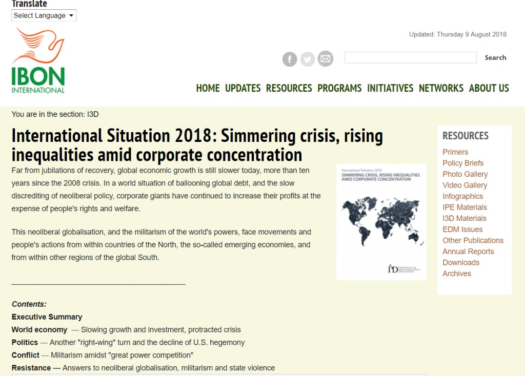 [Off-the-shelf] International Situation 2018: Simmering crisis, rising inequalities amid corporate concentration -IBON&nbsp;INTERNATIONAL
