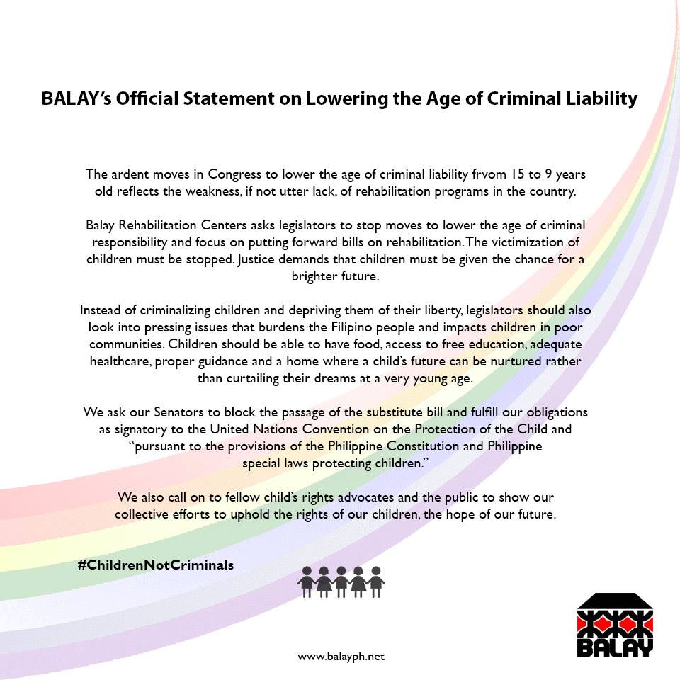 [Statement] Rehabilitation, not punitive actions: Statement on Lowering the Age of Criminal Liability&nbsp;-BALAY