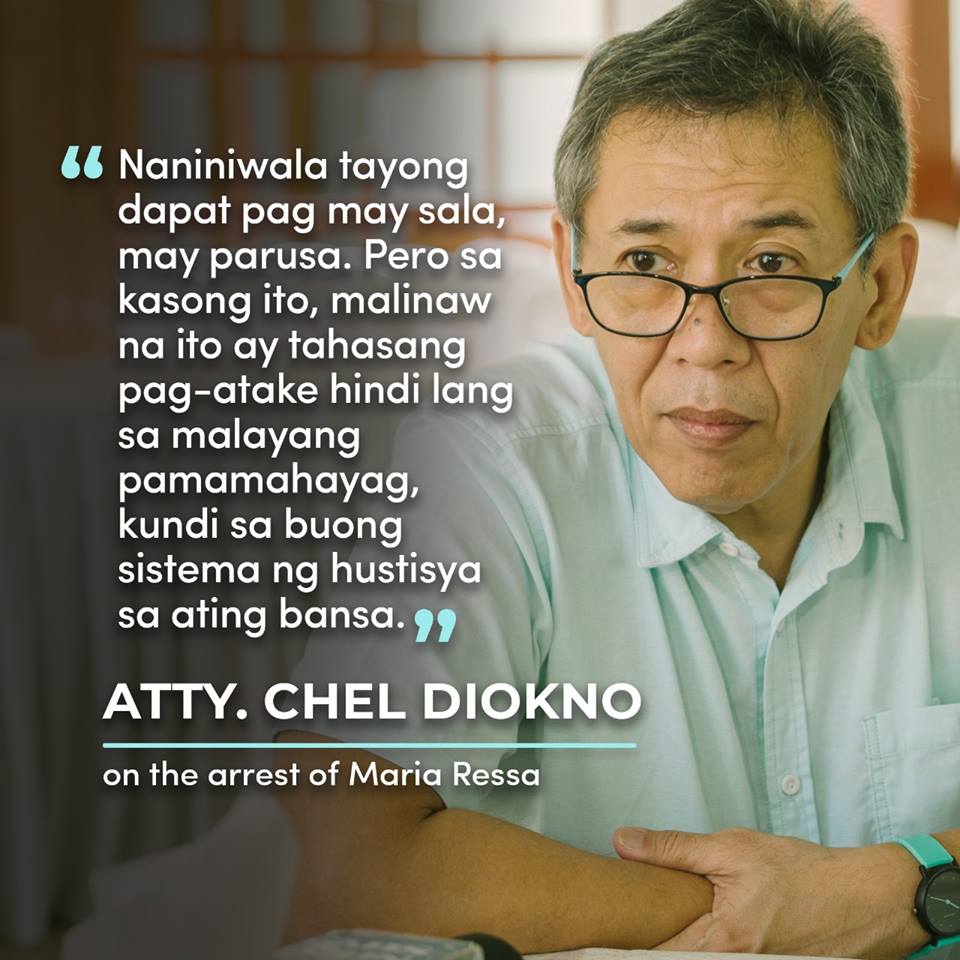 [Statement] Atty. Chel Diokno on the Arrest of Maria&nbsp;Ressa