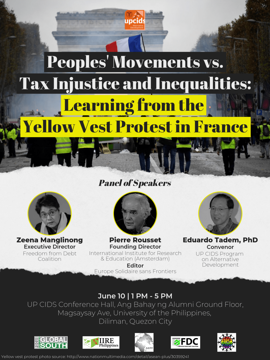 [Event] Public Forum June 10- Peoples’ Movts vs. Tax Injustice and Inequalities: Learning from the Yellow Vest Protest&nbsp;-UPCIDS