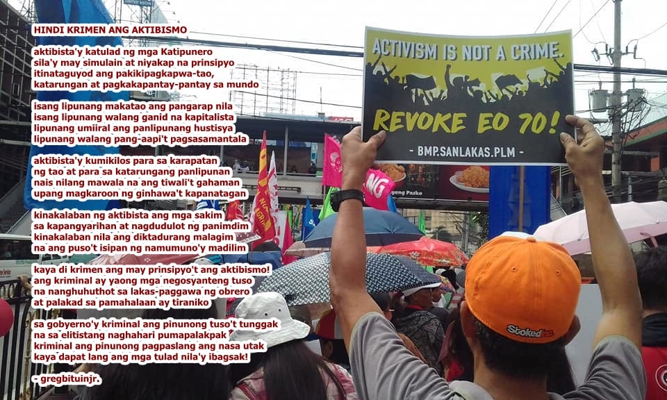 [Tula] Hindi krimen ang aktibismo -ni Greg Bituin&nbsp;Jr.