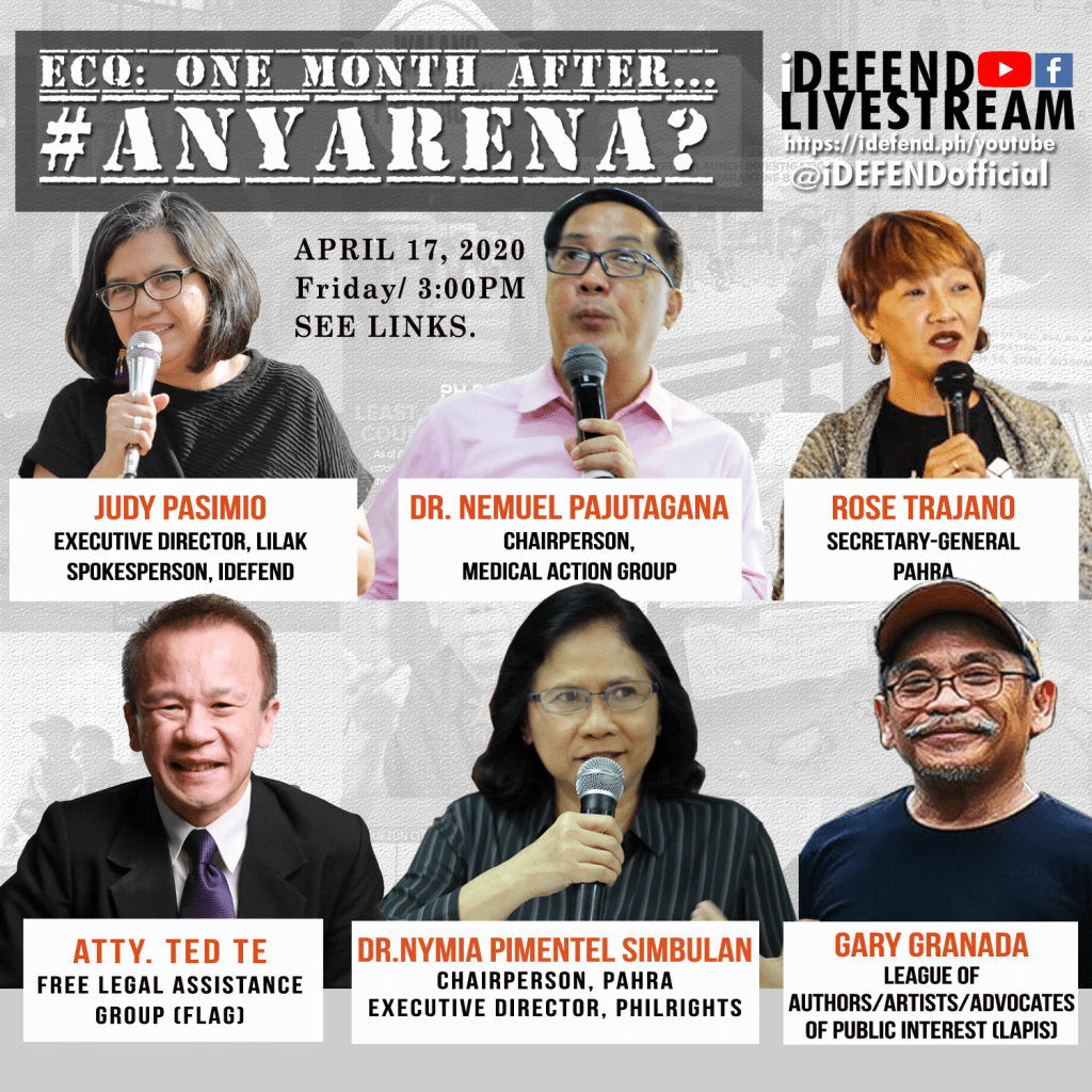 WATCH NOW! LIVE: ECQ One Month after… #AnyareNa? -iDEFEND,&nbsp;PAHRA