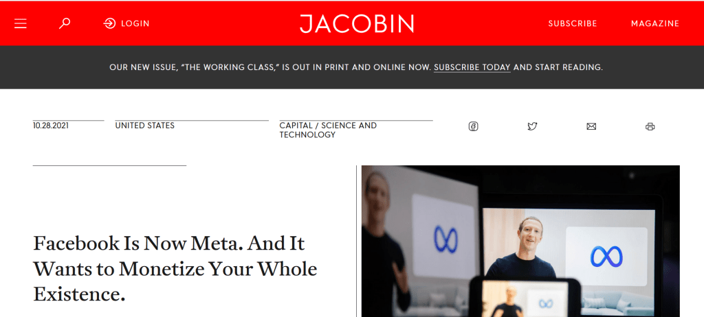 [From the web] FB is now Meta. And it wants to monetize your whole existence | by James&nbsp;Muldoon