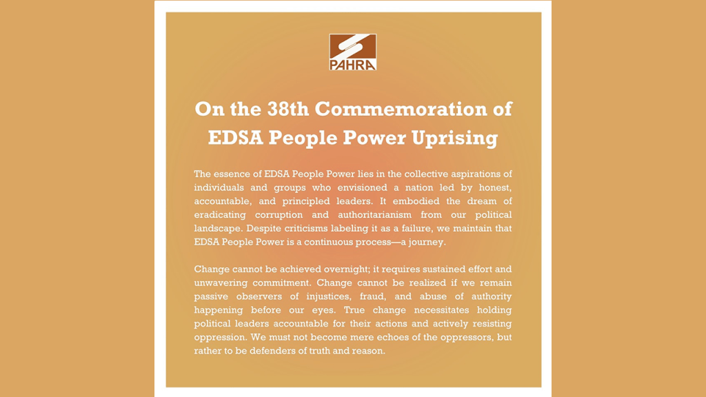 [Statement] Standing Firm: Reflecting on 38 Years of EDSA People Power Uprising |&nbsp;PAHRA