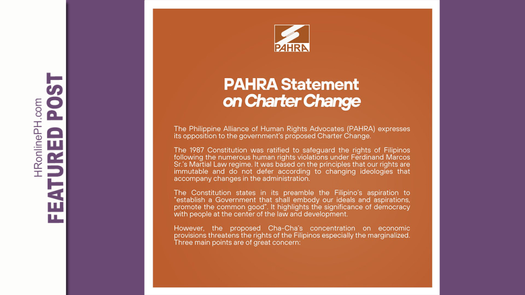 [Statement] PAHRA expresses its opposition to the government’s proposed Charter&nbsp;Change