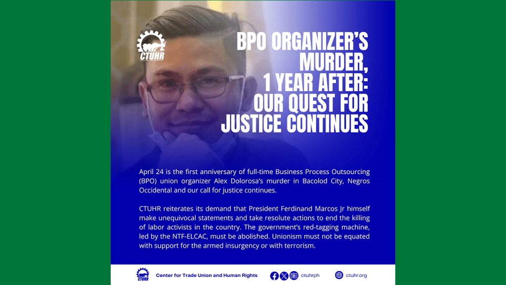 [Statement] BPO Organizer’s Murder, 1 Year After: Our Quest for Justice Continues |&nbsp;CTUHR