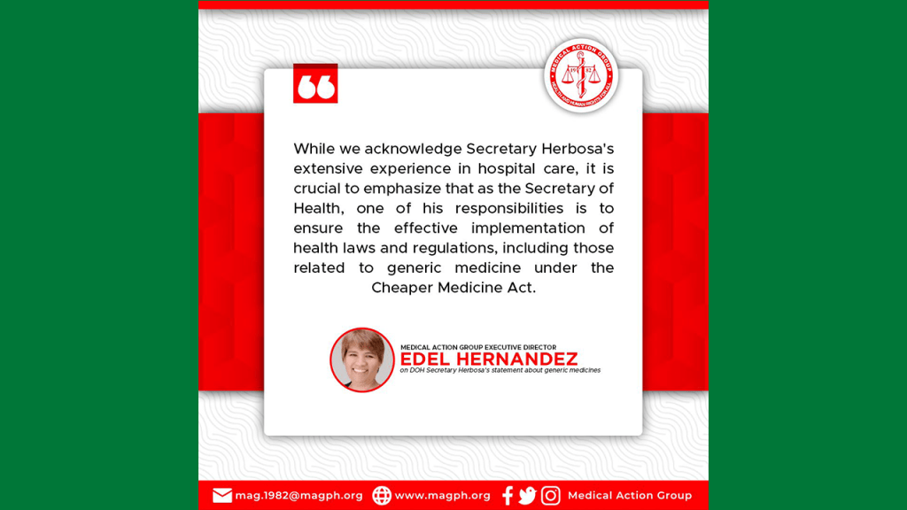 [Statement] Medical Action Group Raises Concerns Over Secretary Herbosa’s Statements on Generic Medicine&nbsp;Preference