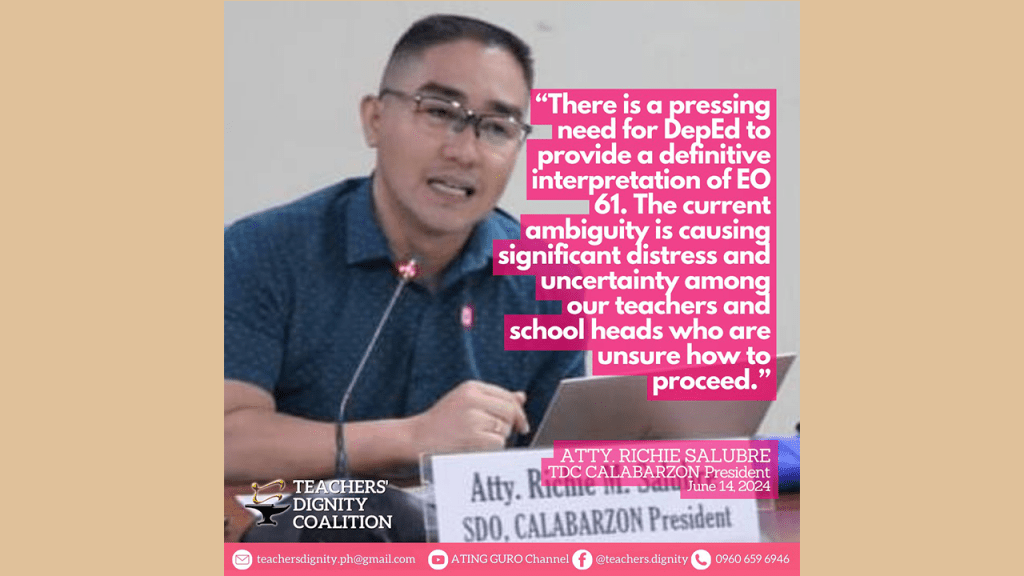 [From the web] Amid Confusion, TDC Calls for DepEd Clarification on EO No.&nbsp;61