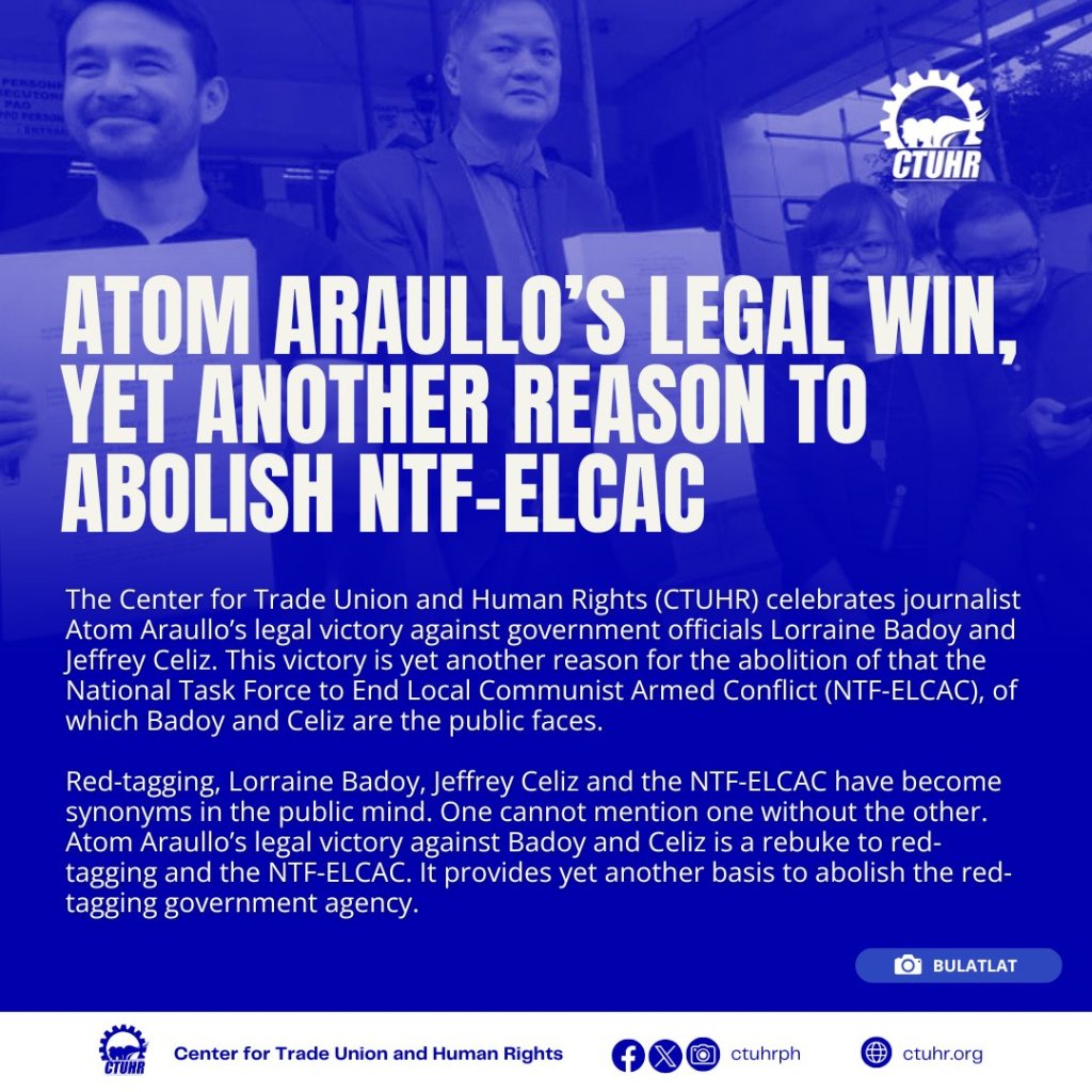 [Statement] Atom Araullo’s Legal Win, Yet Another Reason to Abolish NTF-ELCAC |&nbsp;CTUHR