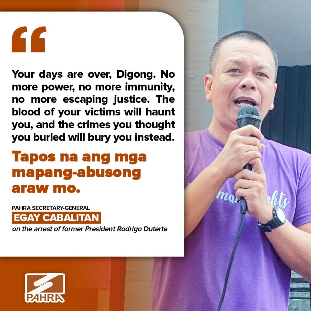 [Statement] PAHRA WELCOMES DIGONG’S ARREST: TAPOS NA ANG MGA MAPANG-ABUSONG ARAW&nbsp;MO