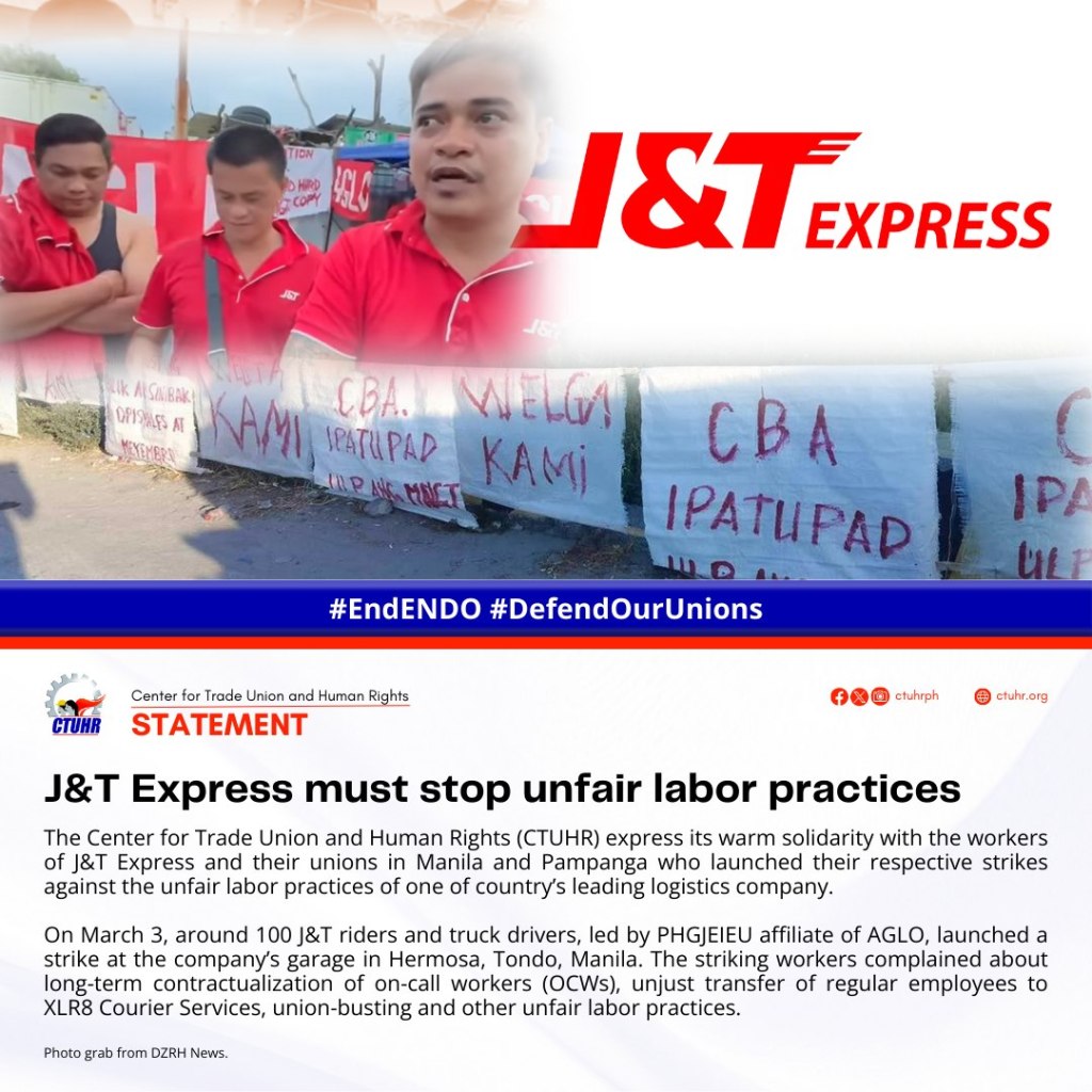 [Statement] J&T Express must stop unfair labor practices |&nbsp;CTUHR
