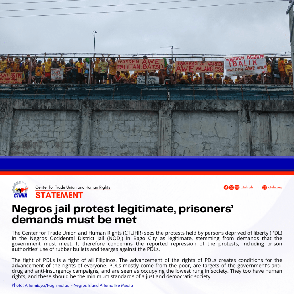 [Statement] Negros jail protest legitimate, prisoners’ demands must be met |&nbsp;CTUHR