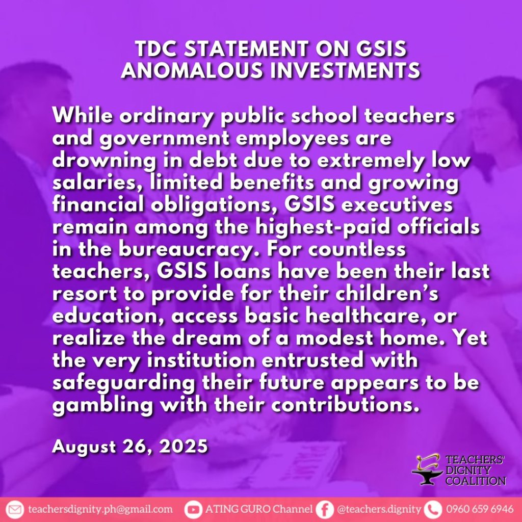 [Statement] TDC statement on GSIS anomalous&nbsp;investments
