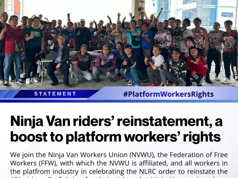 [Statement] Ninja Van riders’ reinstatement, a boost to platform workers’ rights |&nbsp;CTUHR