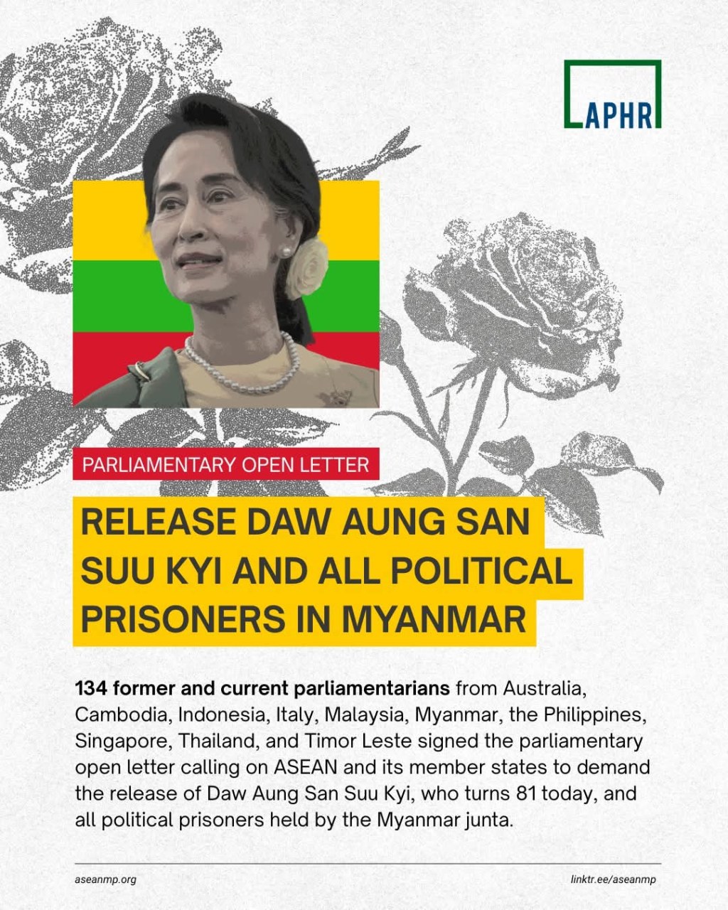 [Appeal] Open Letter from Parliamentarians: A Call on ASEAN and Its Member States to Demand the Release of Daw Aung San Suu Kyi and All Political Prisoners in Myanmar |&nbsp;APHR